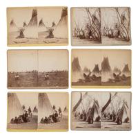 A group of 11 stereoviews documenting Sitting Bull's internment at Fort Randall, Dakota Territory. Bailey, Dix, and Mead, 1882.