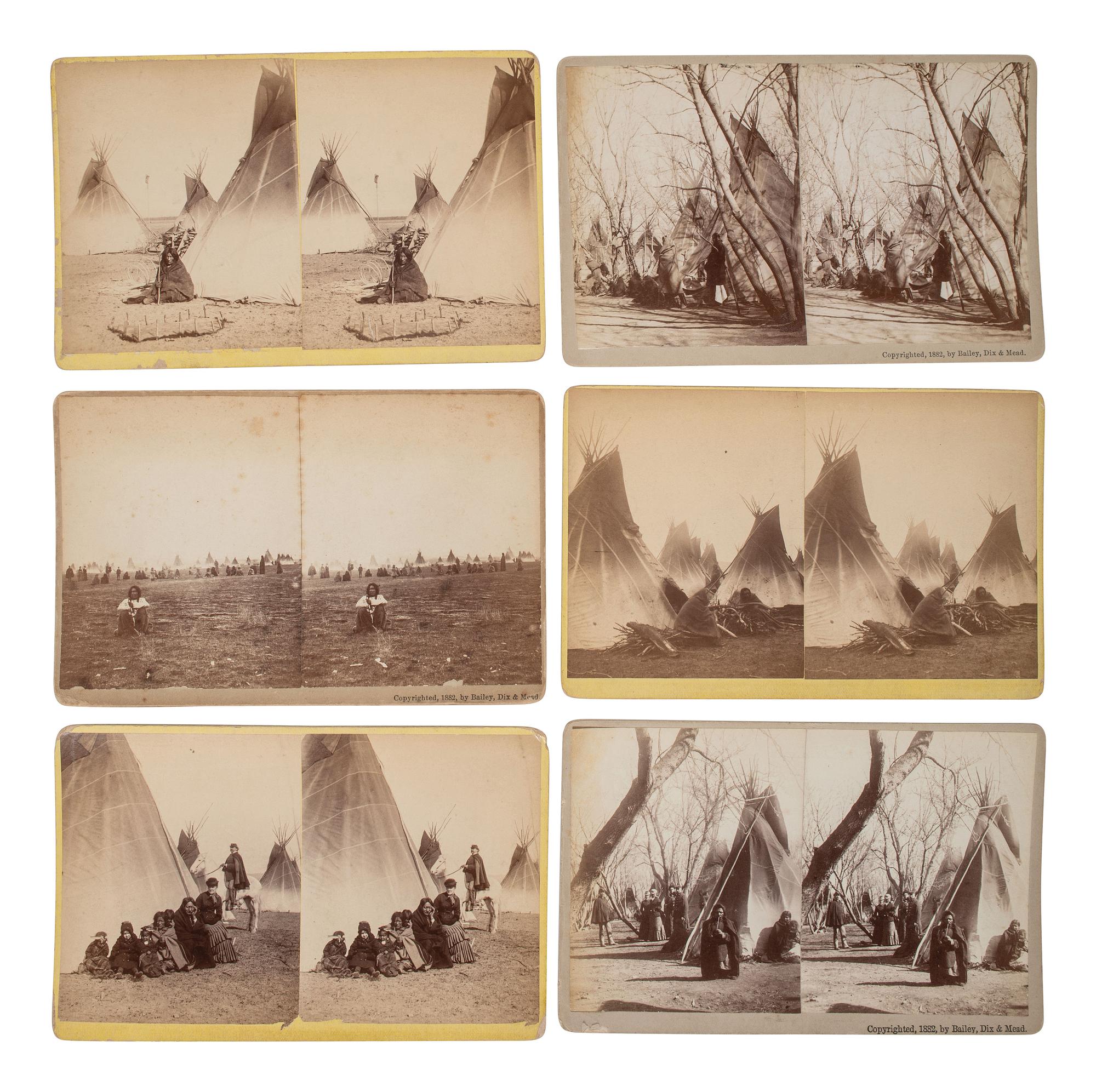 A group of 11 stereoviews documenting Sitting Bull's internment at Fort Randall, Dakota Territory. Bailey, Dix, and Mead, 1882.