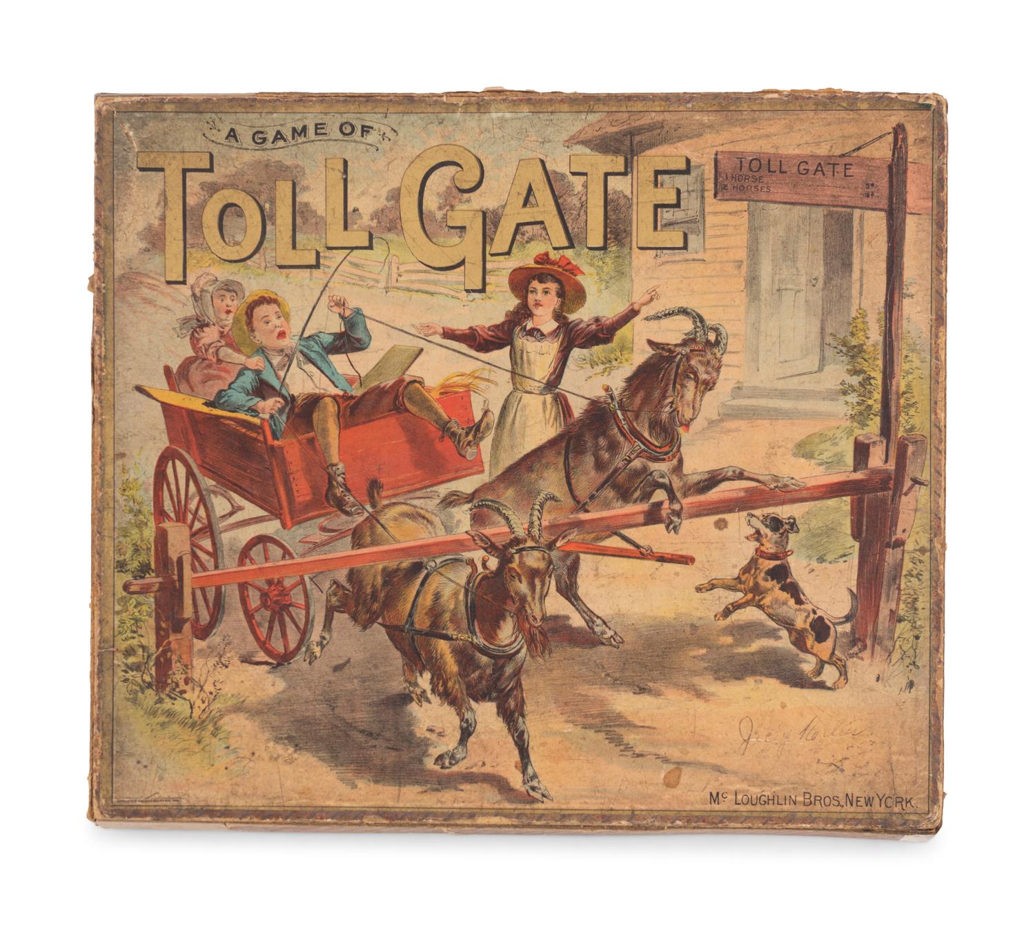 Three McLoughlin Bros. Cased Games Comprising Tollgate , Fish Pond , The Game of Playing Department Store
