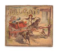 Three McLoughlin Bros. Cased Games Comprising Tollgate , Fish Pond , The Game of Playing Department Store
