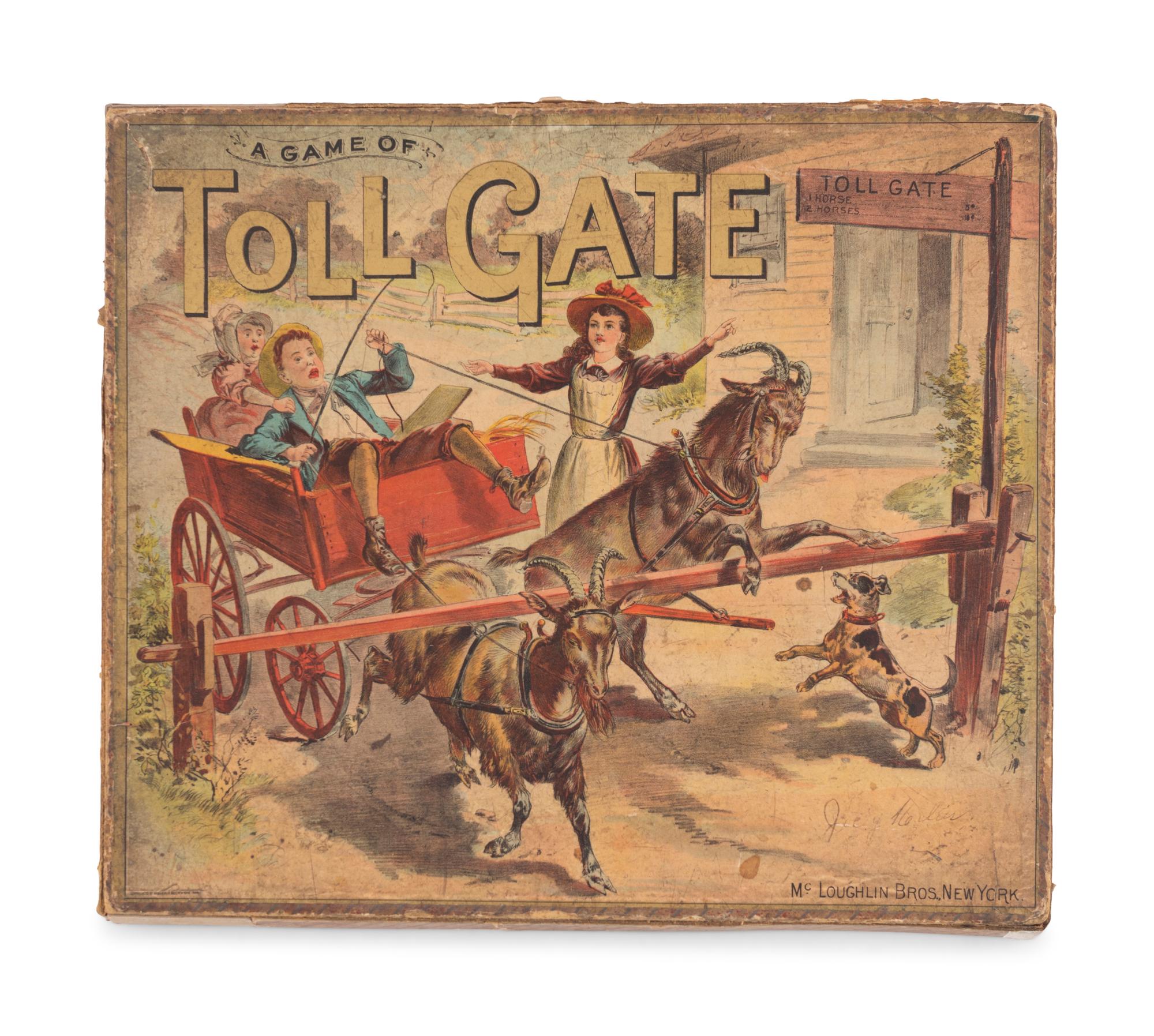Three McLoughlin Bros. Cased Games Comprising Tollgate , Fish Pond , The Game of Playing Department Store