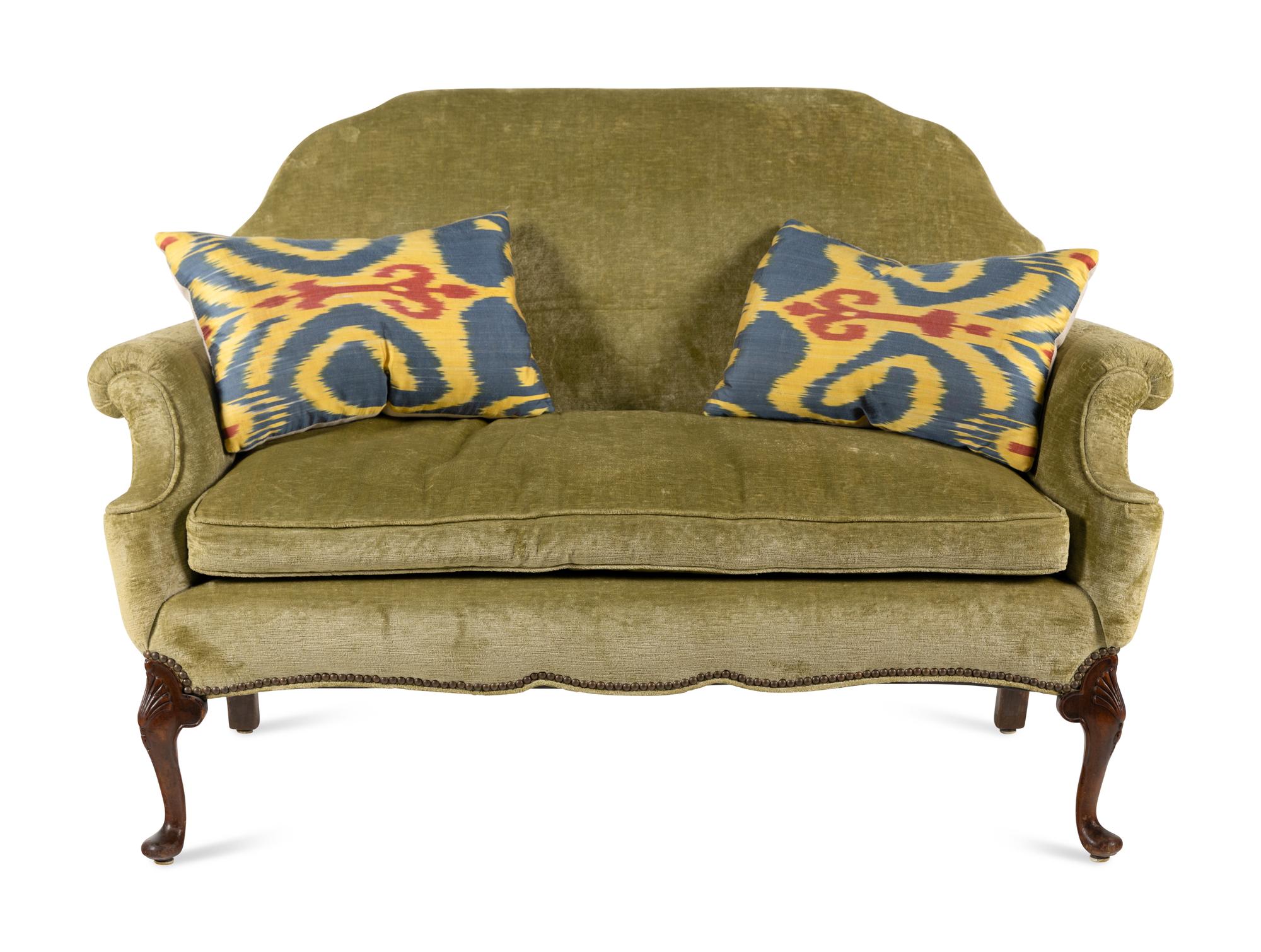 A George II Style Upholstered Mahogany Settee