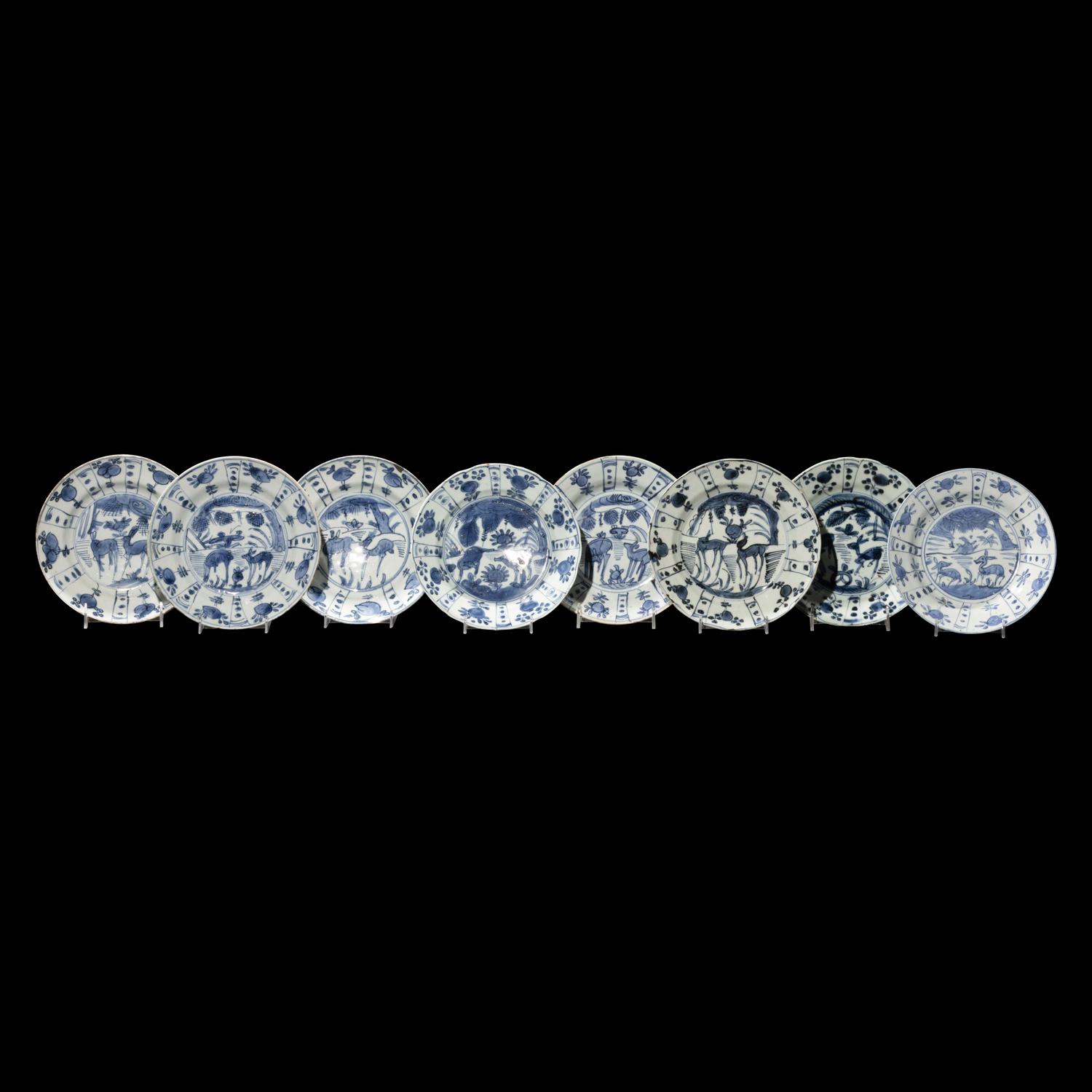 Eight Chinese Export Kraak Style Porcelain Plates