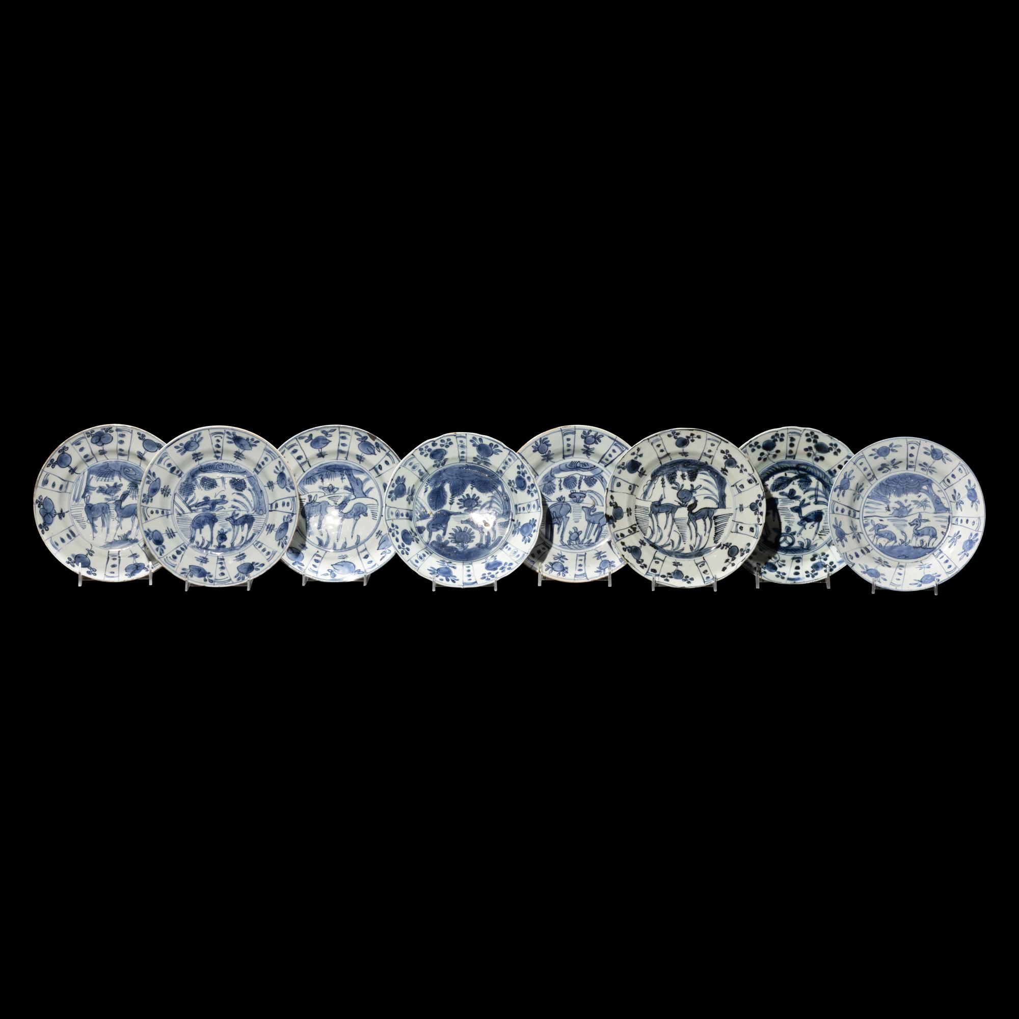 Eight Chinese Export Kraak Style Porcelain Plates