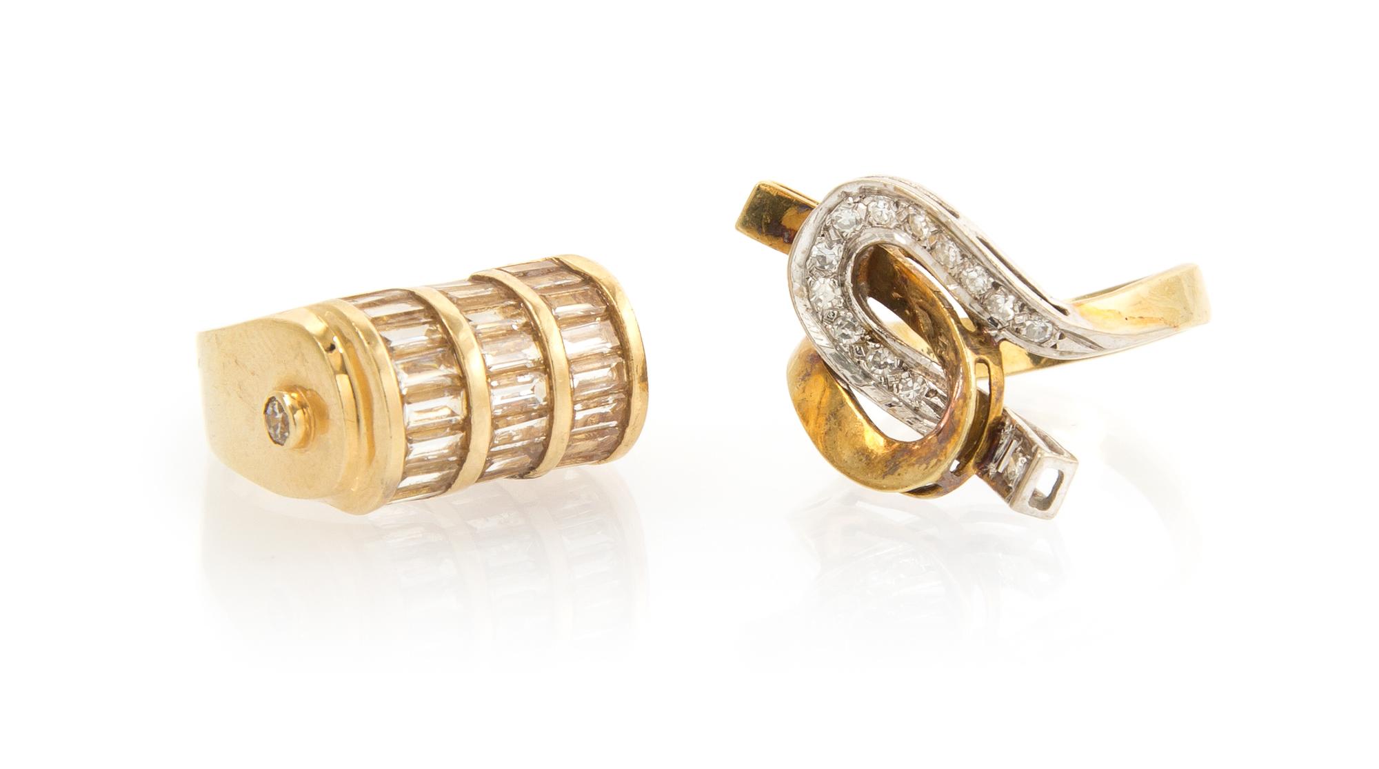 A Collection of Yellow Gold and Diamond Rings, 11.10 dwts.