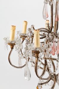 A French Neoclassical Style Eight-Light Chandelier with Glass and Rock Crystal Prisms
