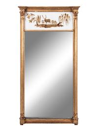 A Classical Giltwood and Eglomise Panel Inset Looking Glass