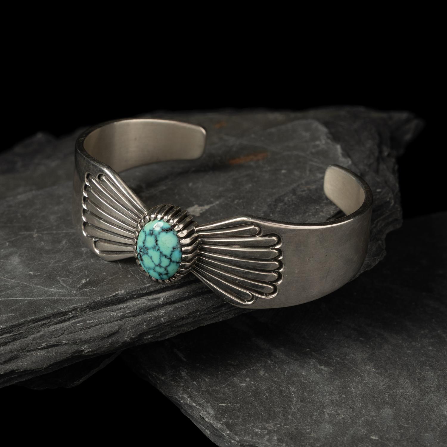 Thomas Curtis (Diné, 1942-2013) — Sterling Silver and Turquoise Cuff Bracelet