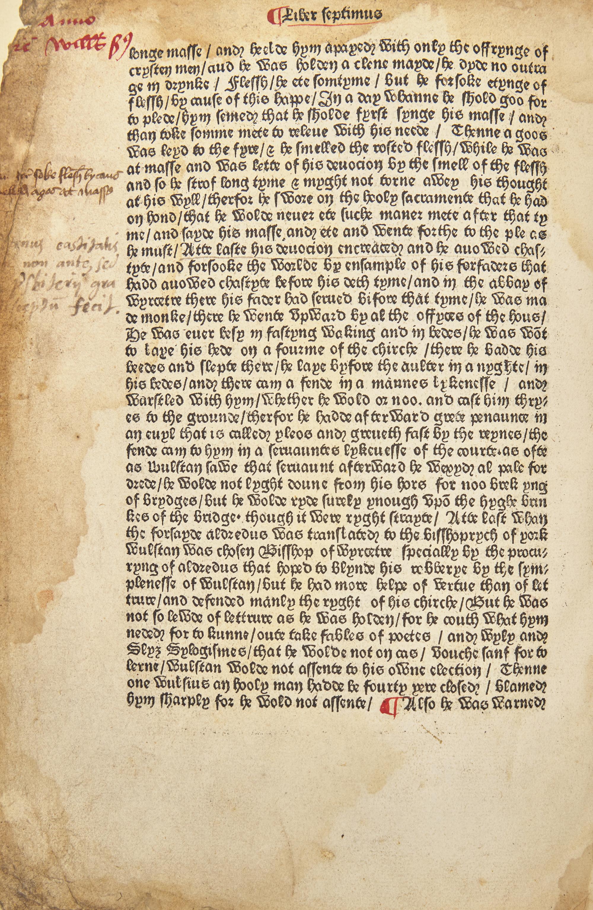 [Incunabula] [Caxton, William] (Higden, Ralph). An Original Leaf From Caxton's 1482 "Polychronicon"