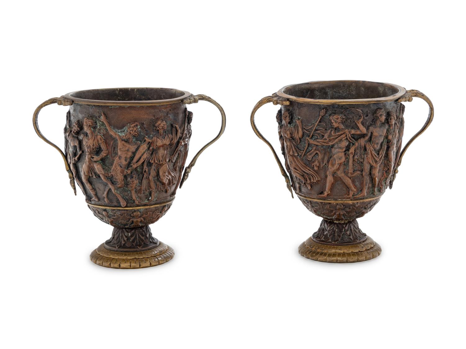 A Pair of Grand Tour Bronze and Copper Handled Cups