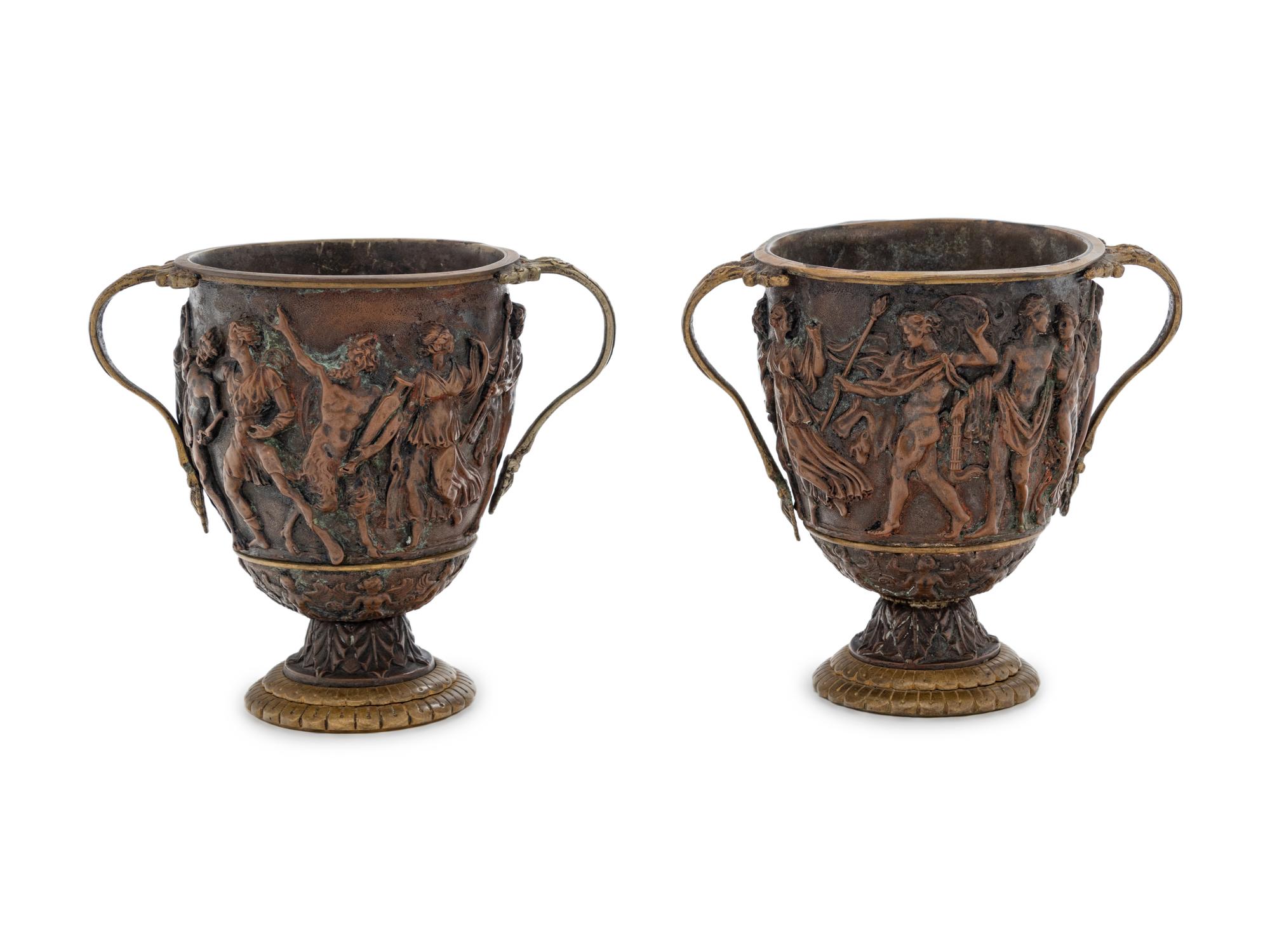 A Pair of Grand Tour Bronze and Copper Handled Cups