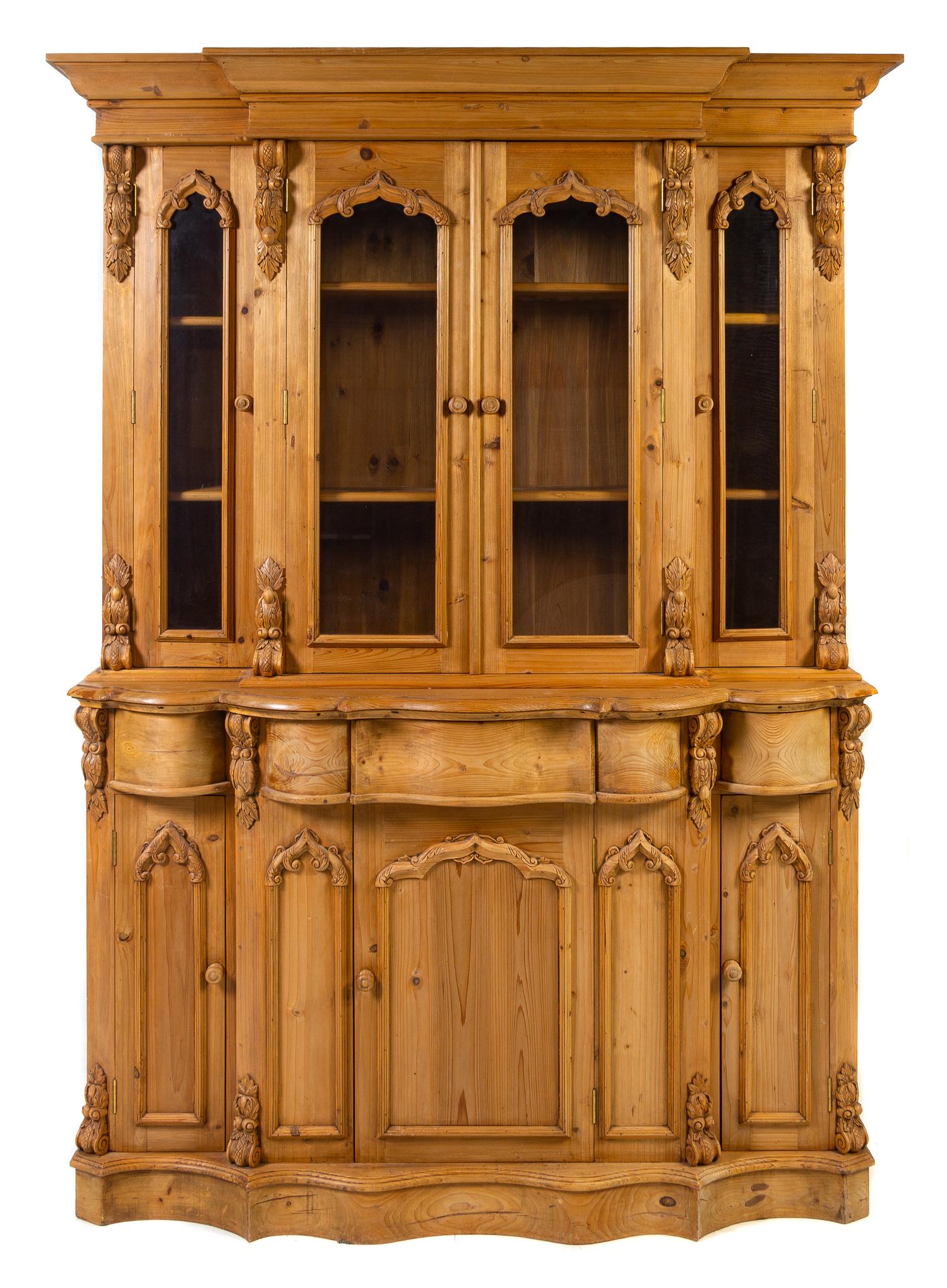 A Gothic Revival Style Pine Bookcase Height 86 x width 60 1/4 x depth 21 inches. — 20TH CENTURY