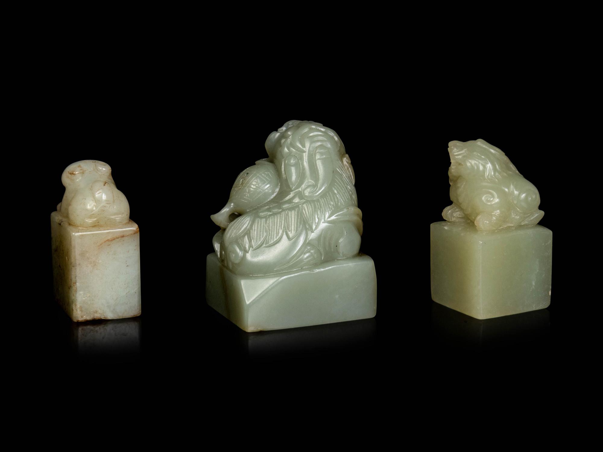 Three Chinese Celadon Jade Seals