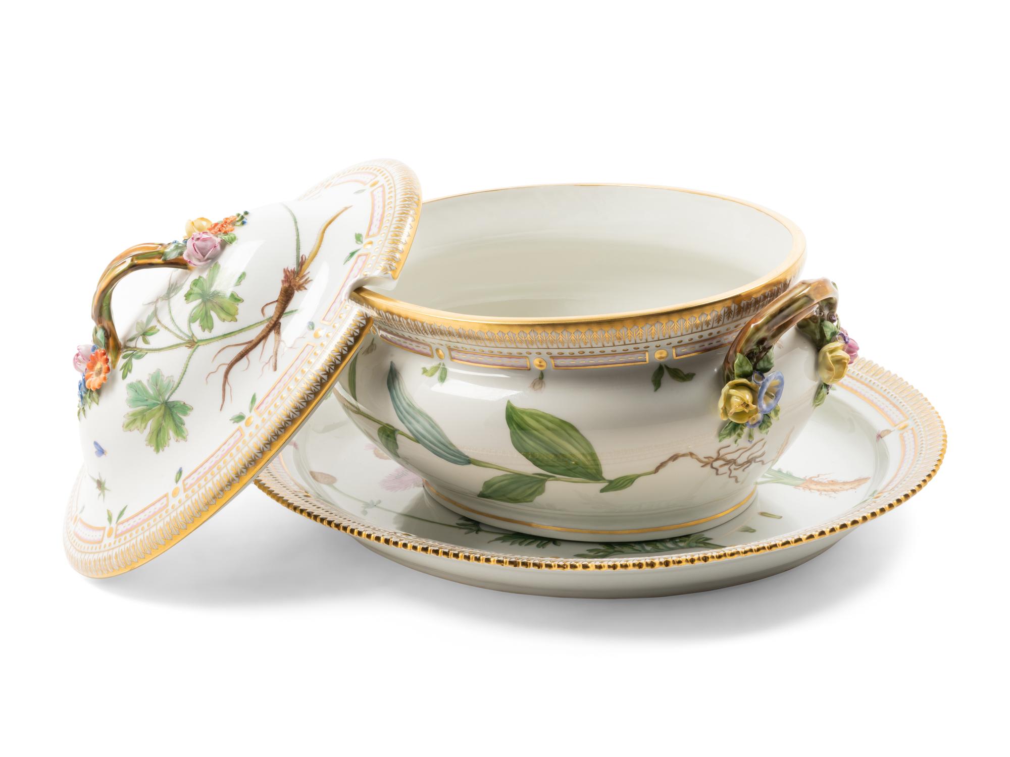 A Royal Copenhagen Flora Danica Porcelain Covered Tureen and Underplate