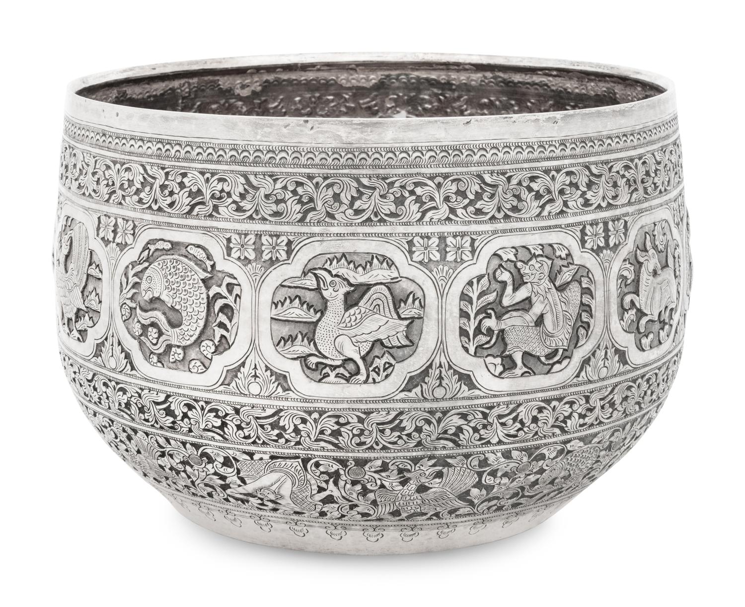 A Large Burmese Silver Bowl