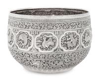 A Large Burmese Silver Bowl