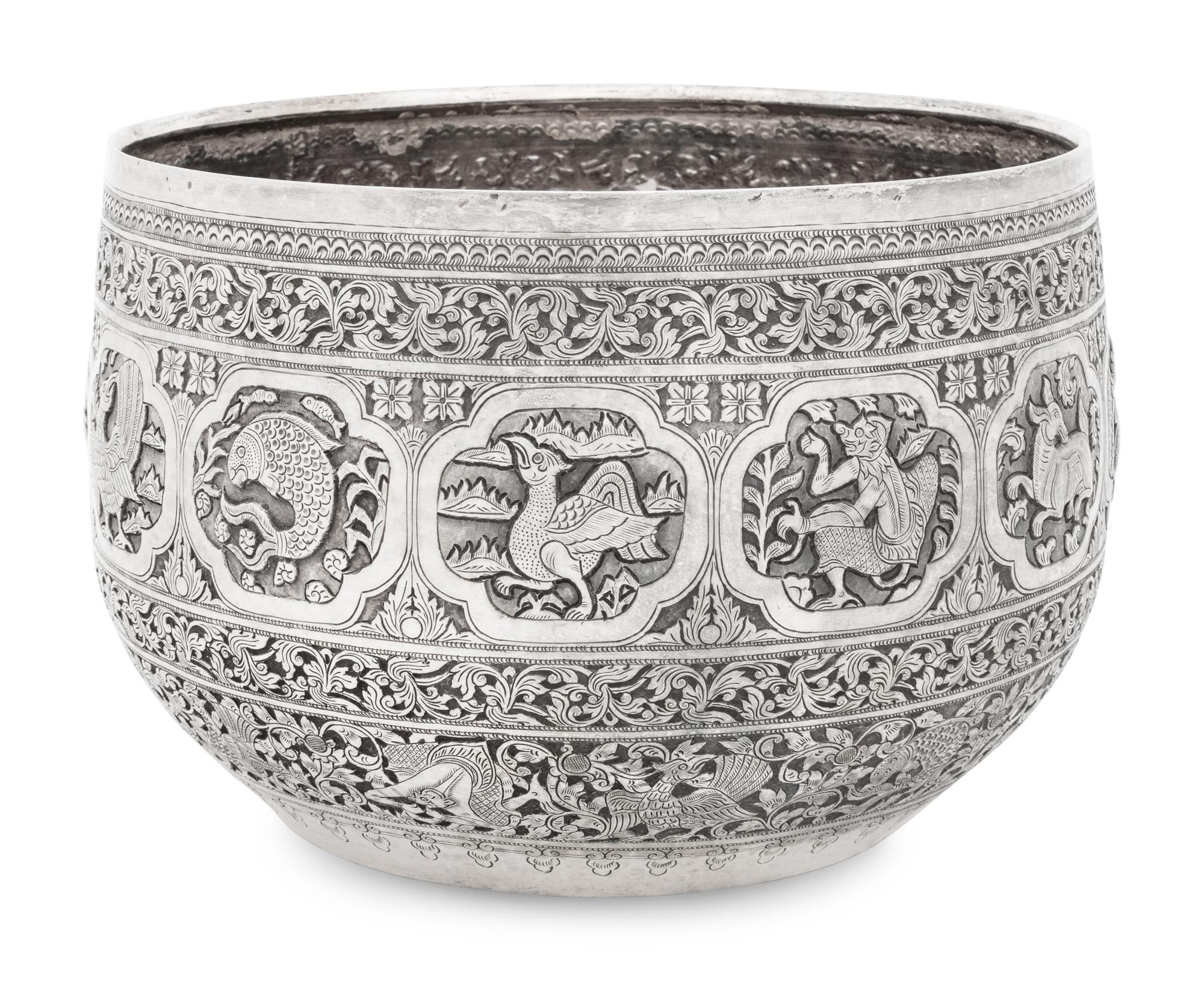 A Large Burmese Silver Bowl
