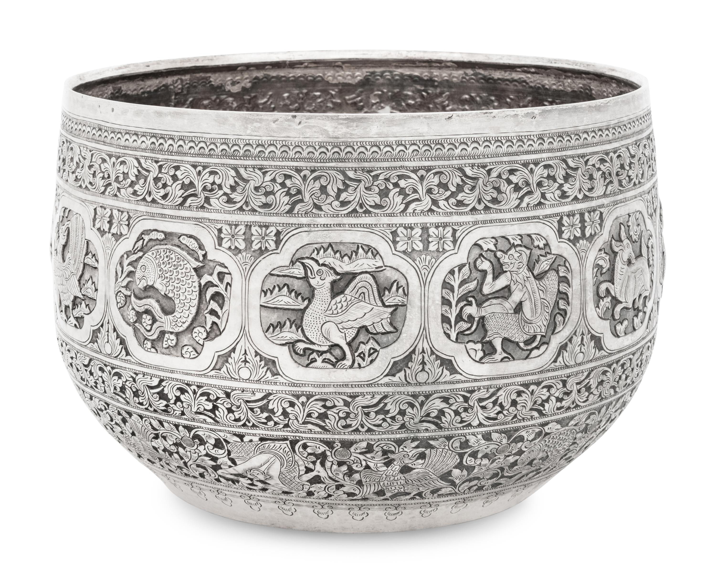 A Large Burmese Silver Bowl