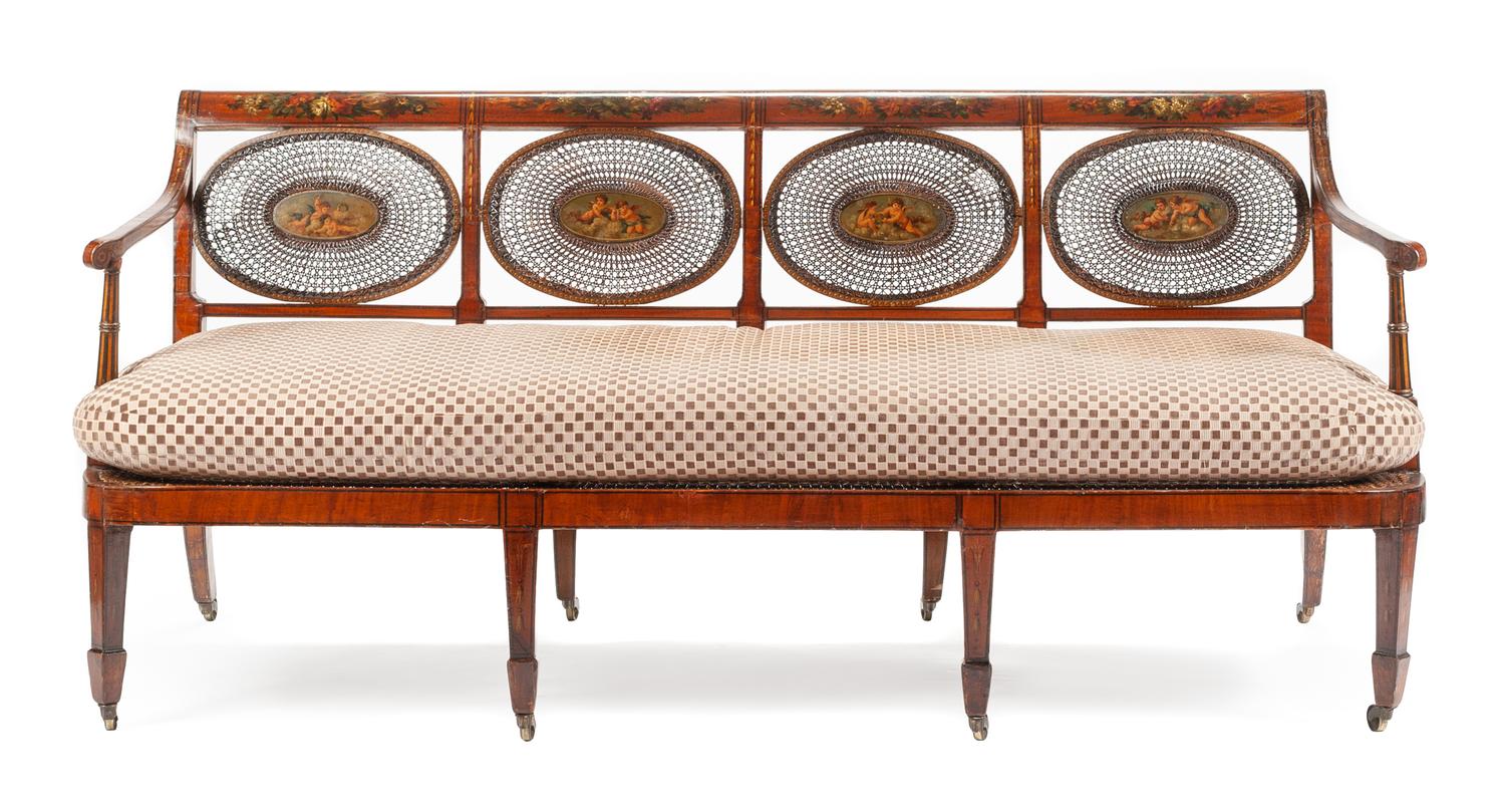 An Edwardian Painted Sofa Height 35 x width 76 1/2 x depth 28 inches. — LATE 19TH/EARLY 20TH CENTURY