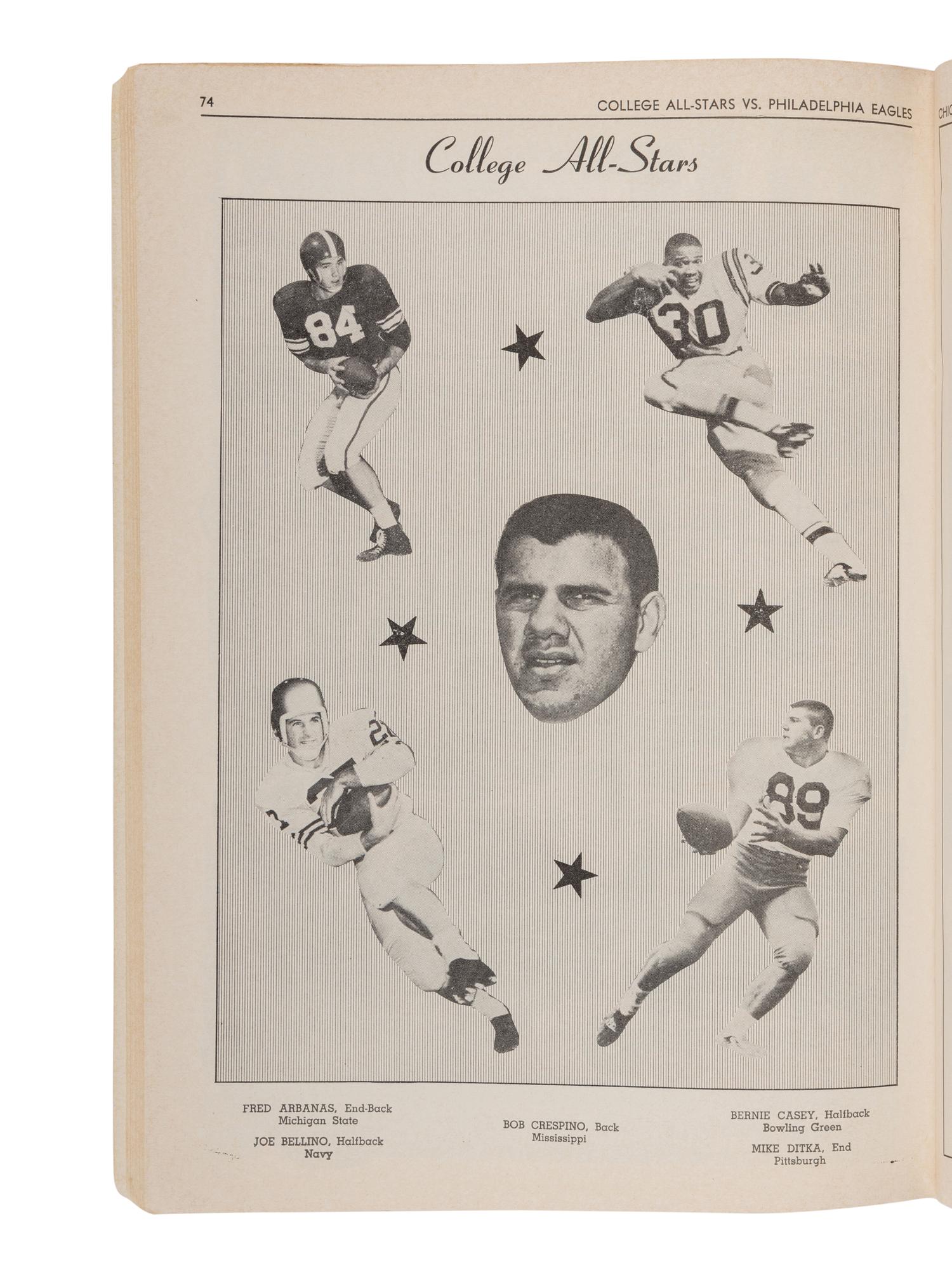 Mike Ditka's Personally Owned 1961 College All Stars vs Philadelphia Eagles Game Program