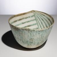 John Ward (British, 1917–2007) — Green and White Cut Rim Bowl, 2001