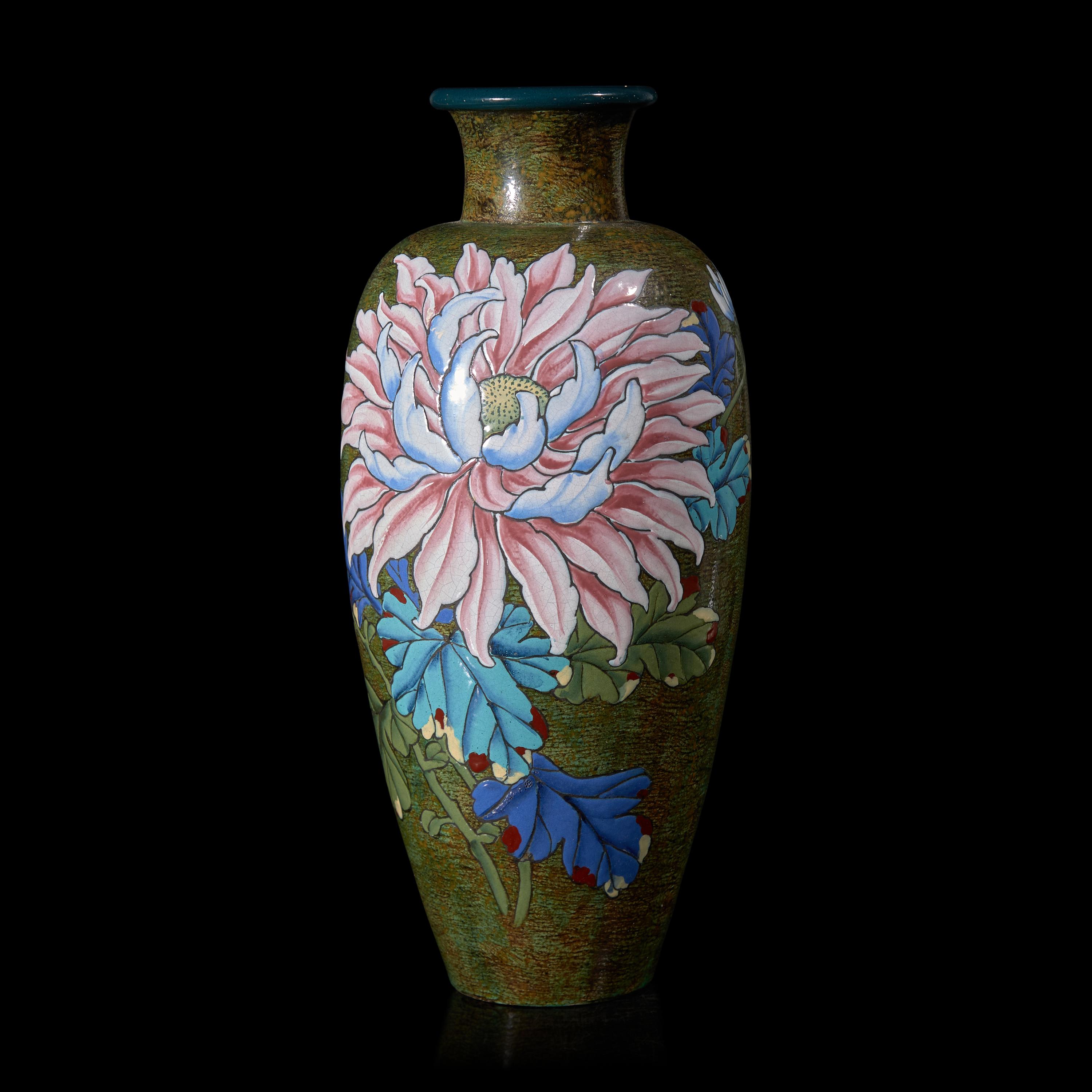 A Large Japanese Enameled Studio Pottery Vase, Tanzan Seikei, Meiji Period