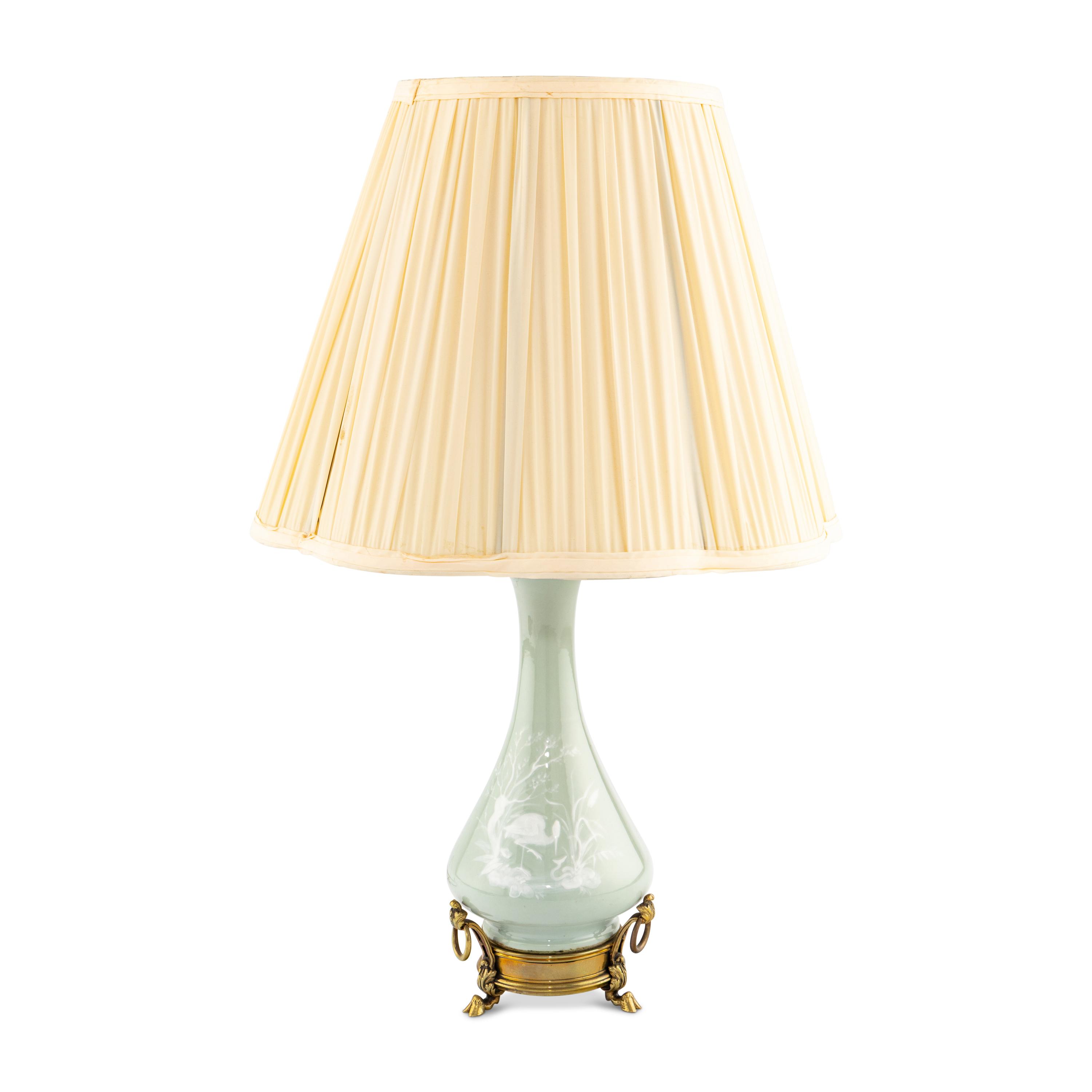 A Celadon Porcelain and Pâte-sur-Pâte Lamp