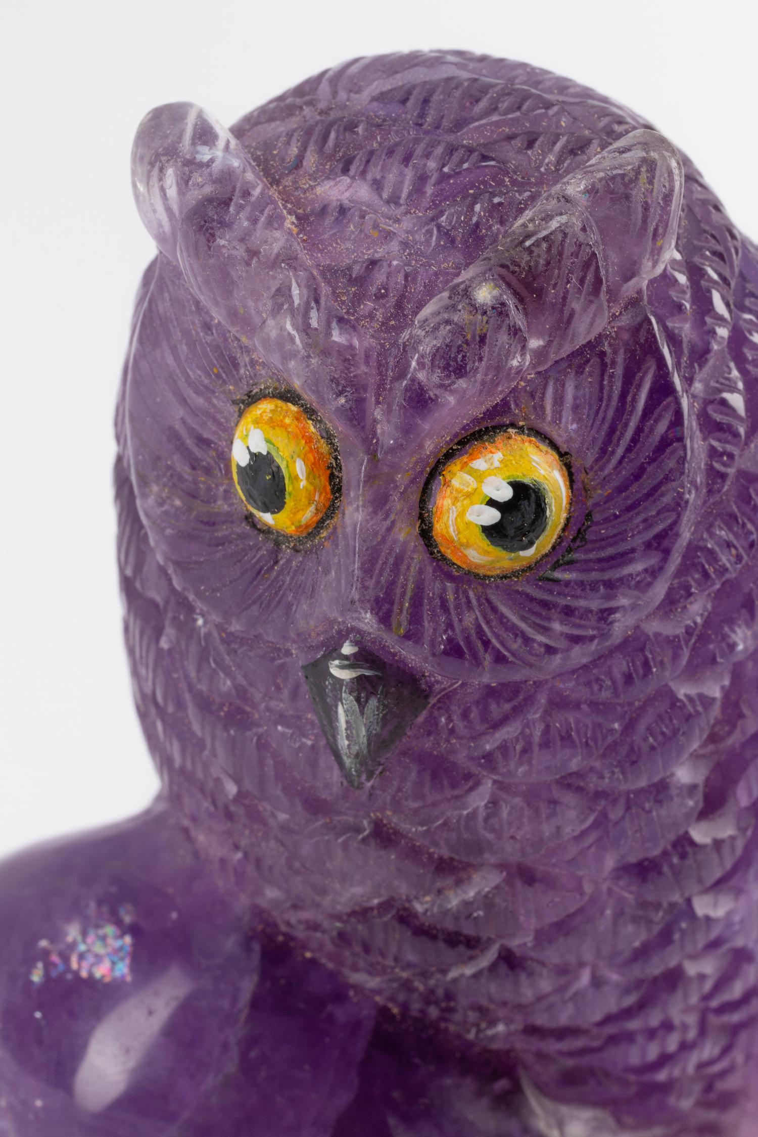 A Carved Amethyst Owl on a Carved Giltwood Base