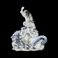 An Unusual Japanese Hirado Porcelain Okimono of Susa-no-o Slaying the Eight-Headed Dragon 日本明治時代 平戶燒九頭龍大神像