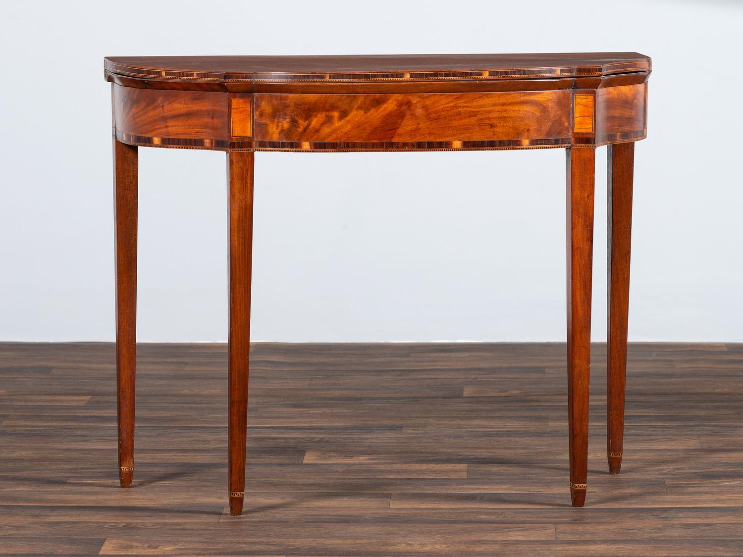 A Federal Inlaid Mahogany Demi-Lune Game Table