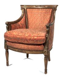 An Italian Neoclassical Giltwood Armchair Height 32 inches.