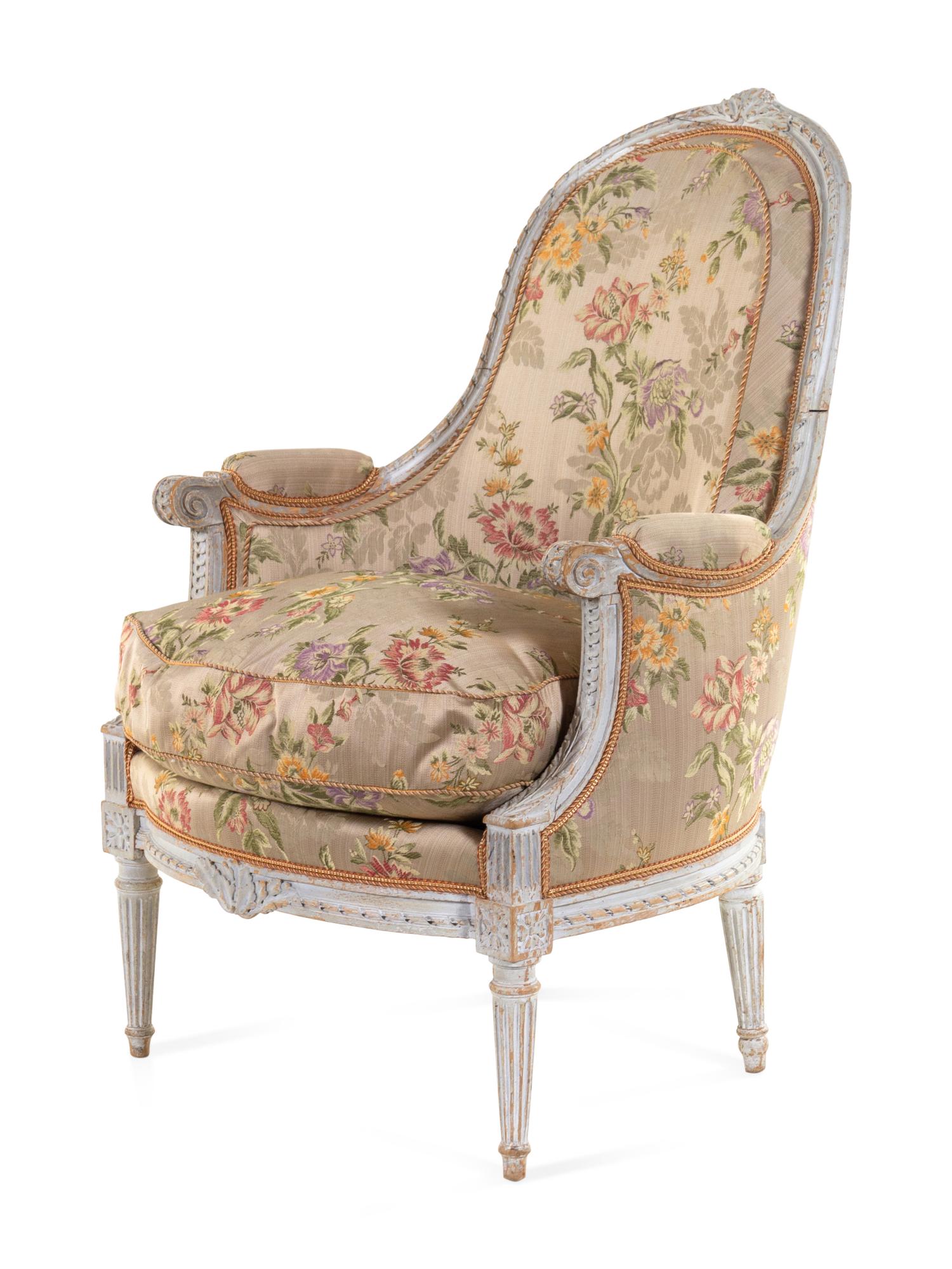 A Louis XVI Style White-Painted Bergère