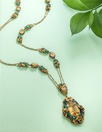 TIFFANY & CO., LOUIS COMFORT TIFFANY, ART NOUVEAU, TOPAZ, EMERALD AND POLYCHROME ENAMEL NECKLACE