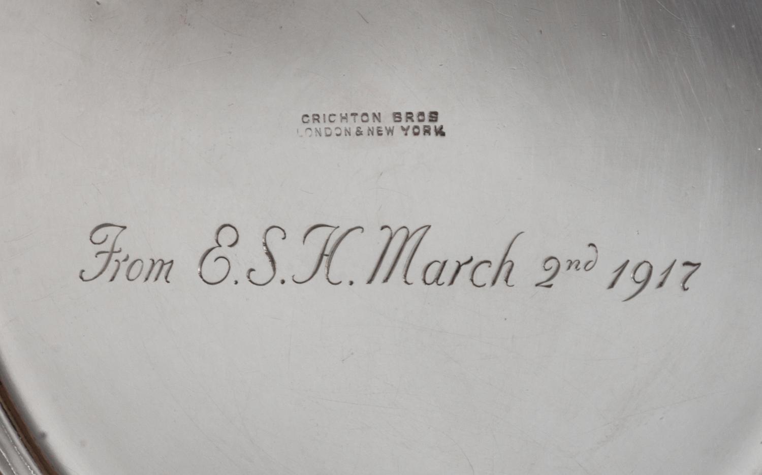 A George V Silver Powder Box, Crichton Bros, London, 1916, circular with stepped cover, engraved EDH, underside engraved From ESH March