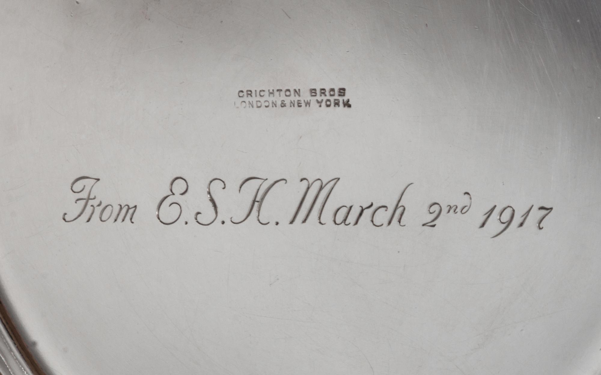 A George V Silver Powder Box, Crichton Bros, London, 1916, circular with stepped cover, engraved EDH, underside engraved From ESH March