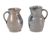 Two Cobalt Decorated Stoneware Pitchers