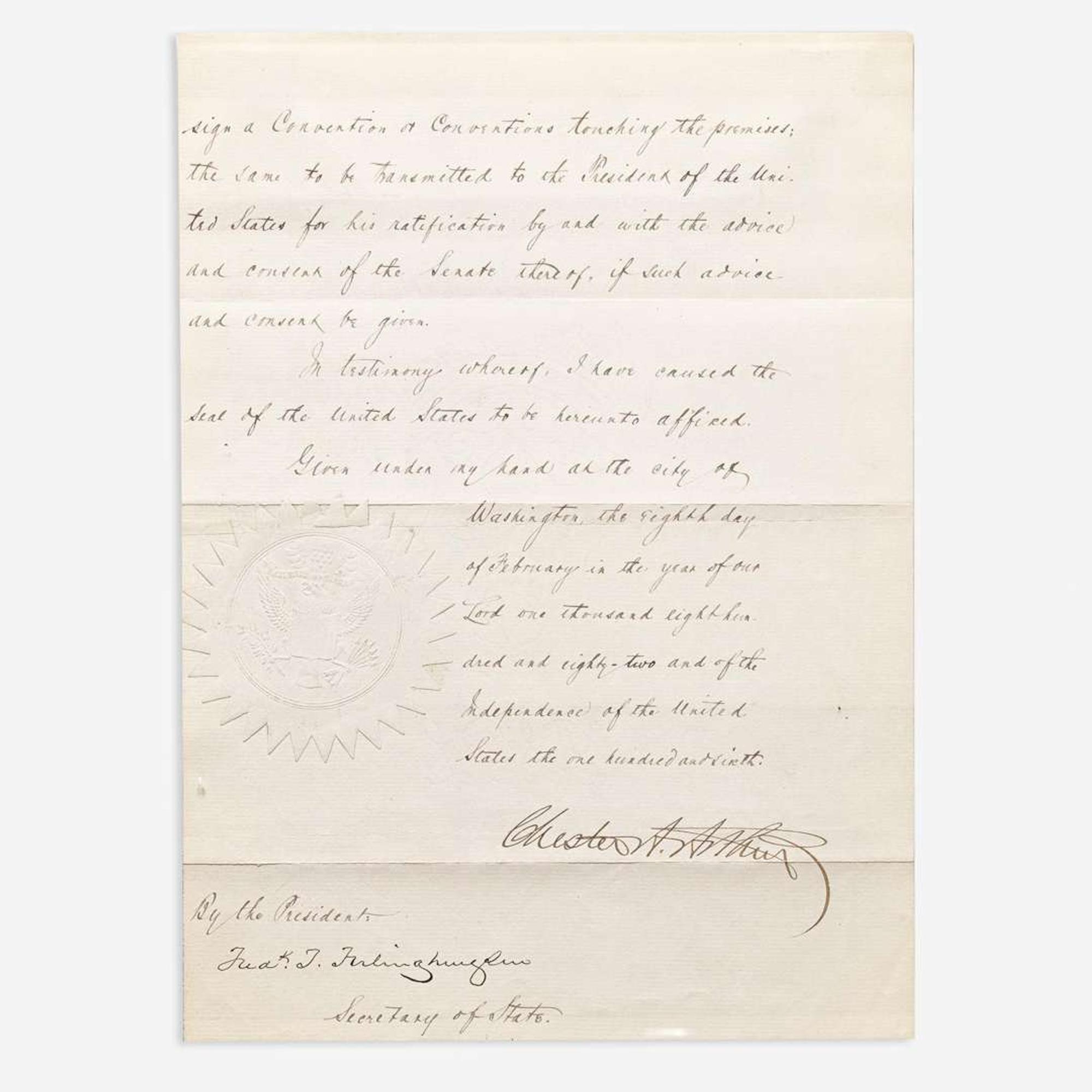 [Presidential] Arthur, Chester A. Manuscript Document, signed