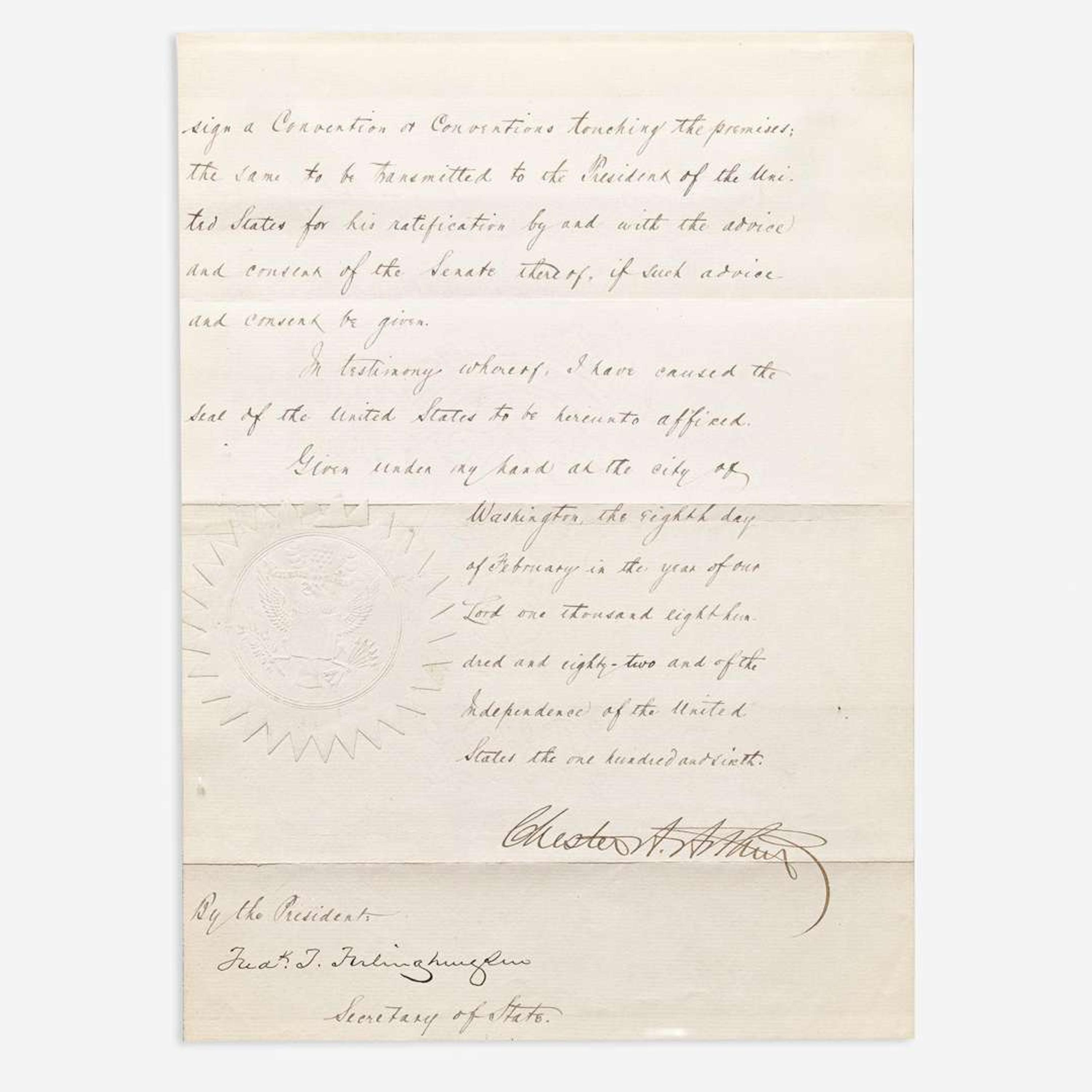 [Presidential] Arthur, Chester A. Manuscript Document, signed