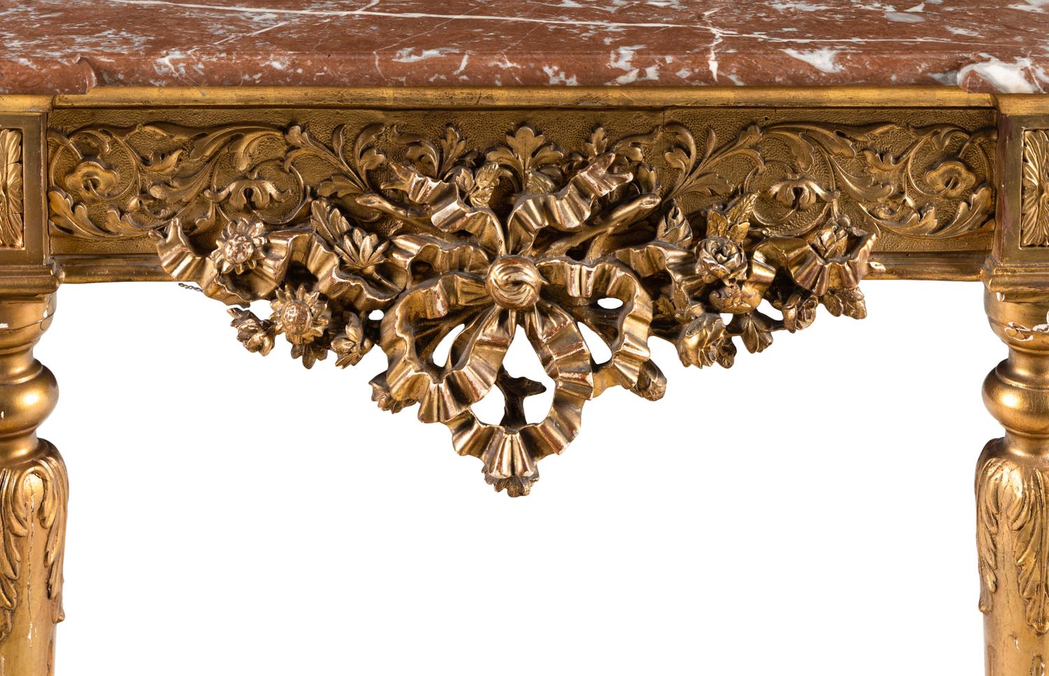 A Louis XVI Style Giltwood Marble-Top Pier Table