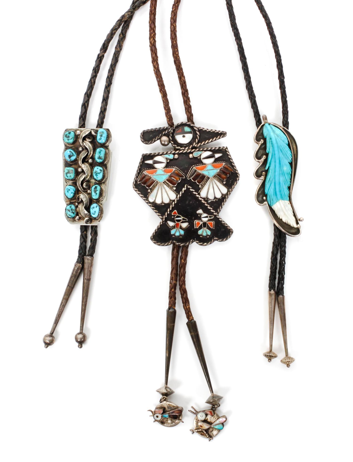 Three Southwestern Bolos Height of first 3 1/8 x width 2 3/4 inches.