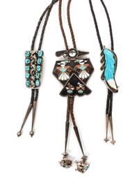 Three Southwestern Bolos Height of first 3 1/8 x width 2 3/4 inches.