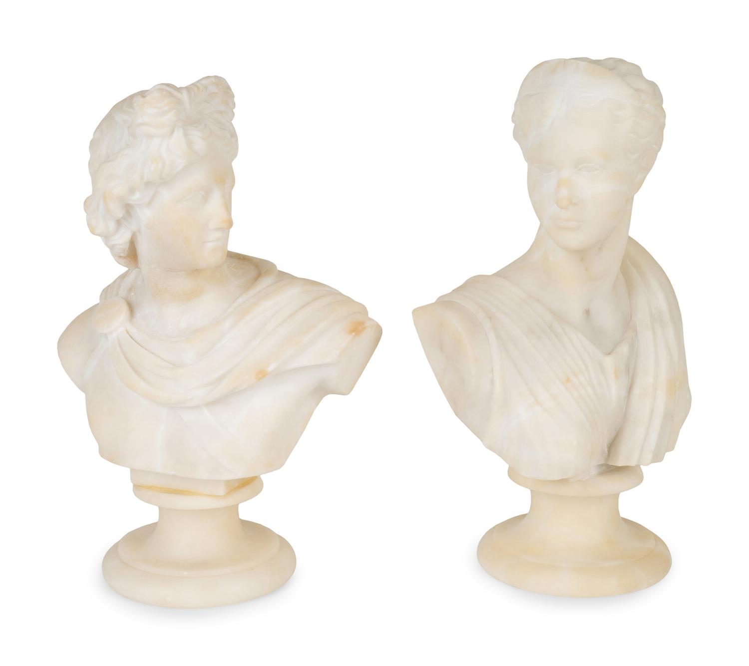A Pair of Italian Carved Marble Busts — 19TH/20TH CENTURY