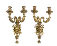 A Pair of Neoclassical Gilt Bronze Two-Light Sconces Height 19 1/2 inches. — LATE 19TH/EARLY 20TH CENTURY