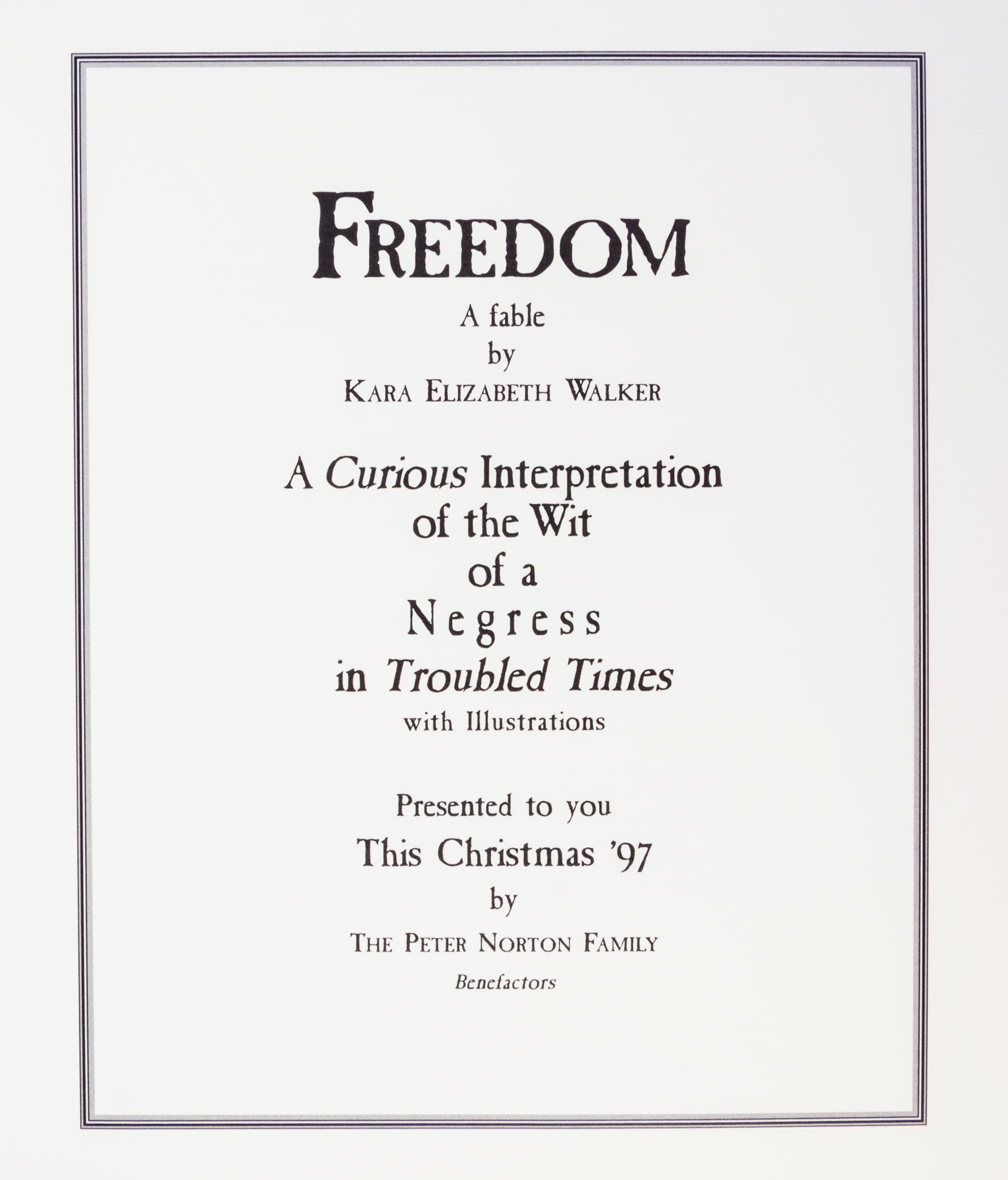 (POP-UP) WALKER, KARA Freedom, A Fable. LA, 1997.