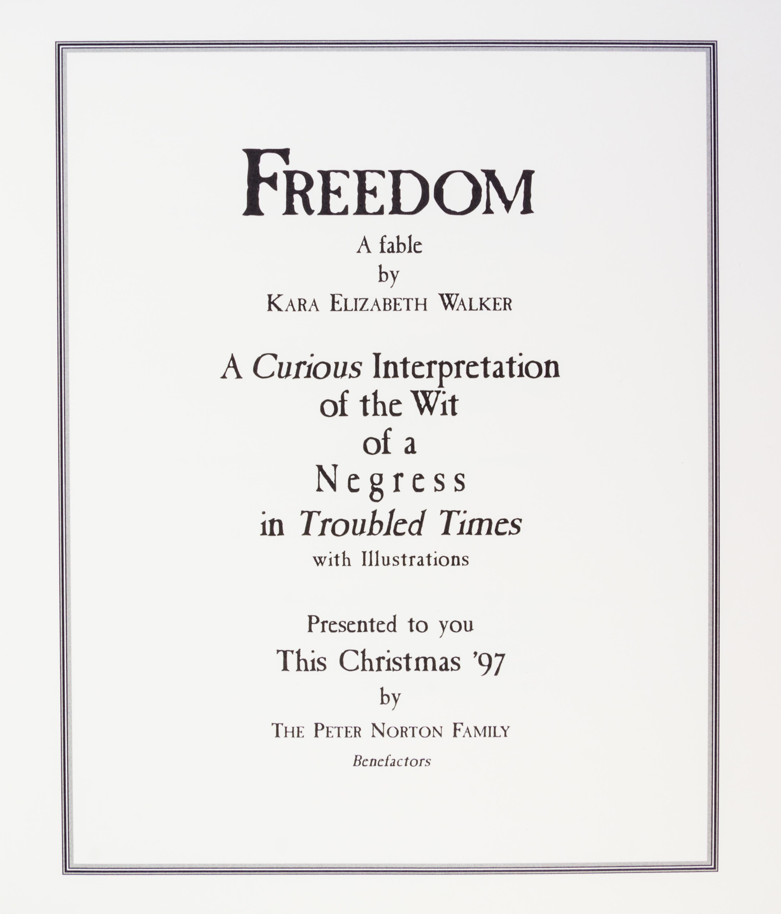 (POP-UP) WALKER, KARA Freedom, A Fable. LA, 1997.