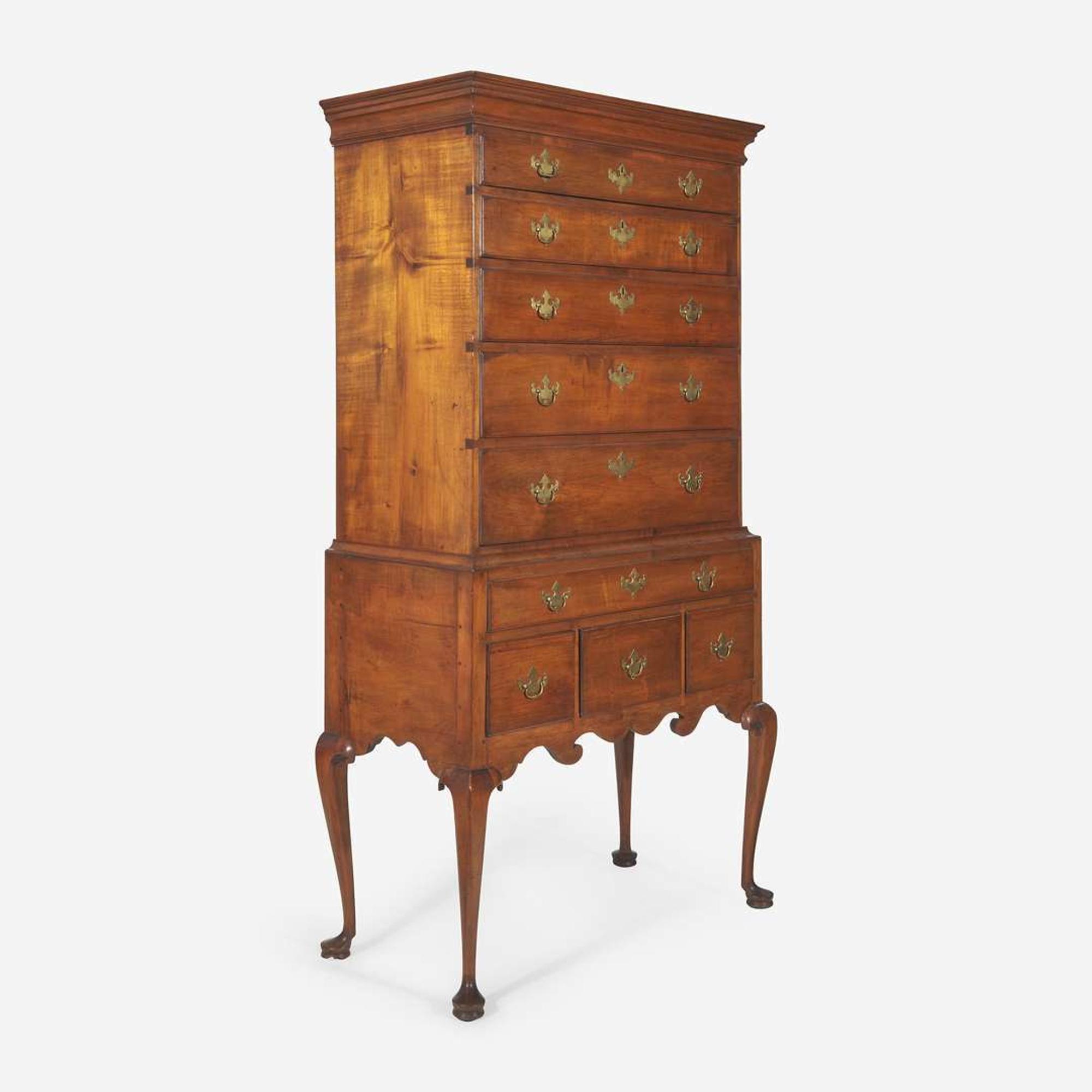 A Queen Anne carved maple high chest New England, 18th century