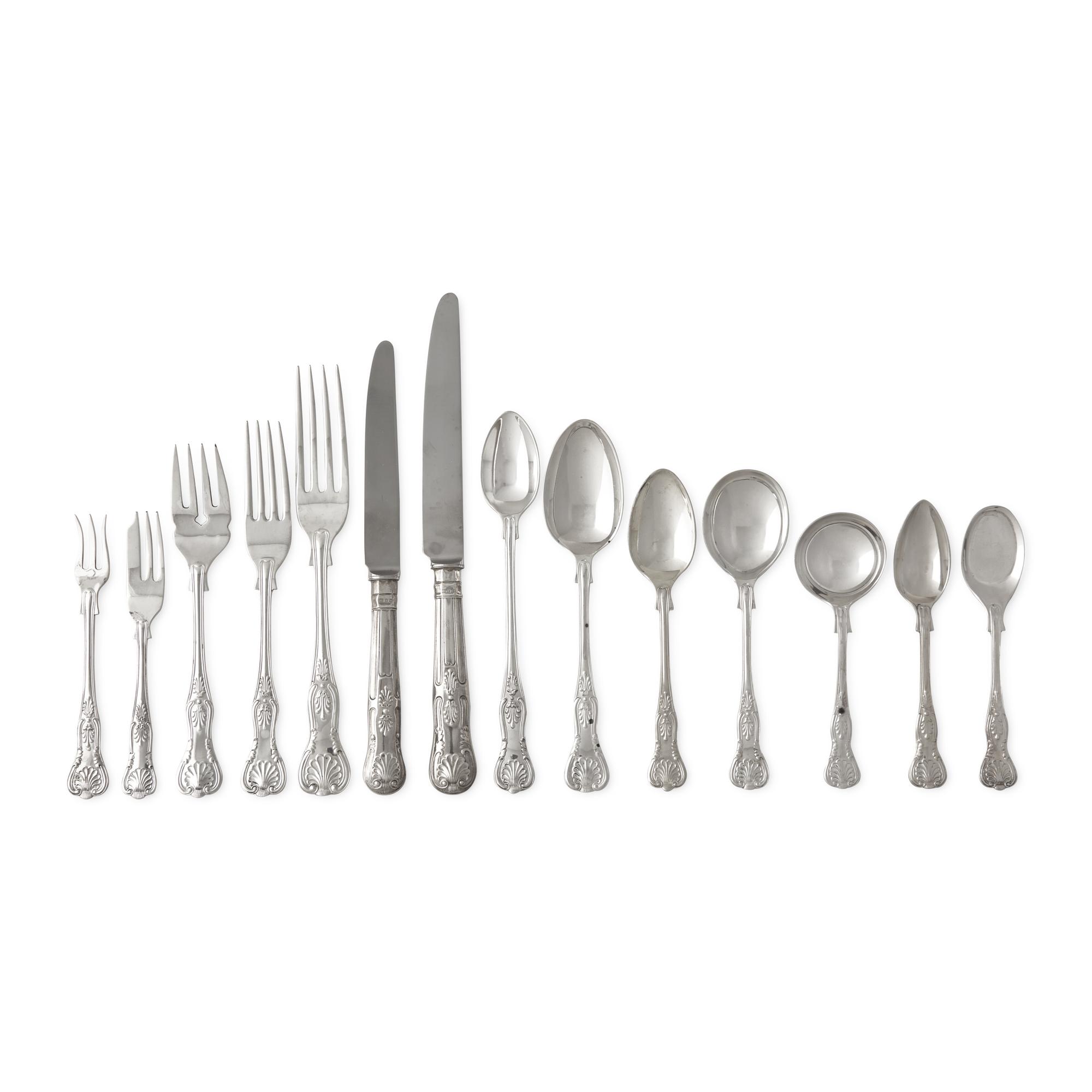 An Assembled English Silver Flatware Service