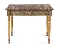 An Italian Painted and Parcel Gilt Center Table Height 34 x width 44 x depth 23 1/2 inches. — 18TH CENTURY