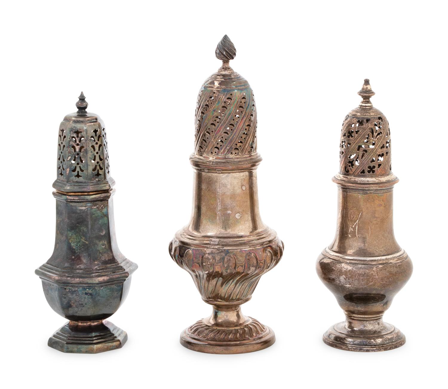 Three English Silver Muffineers