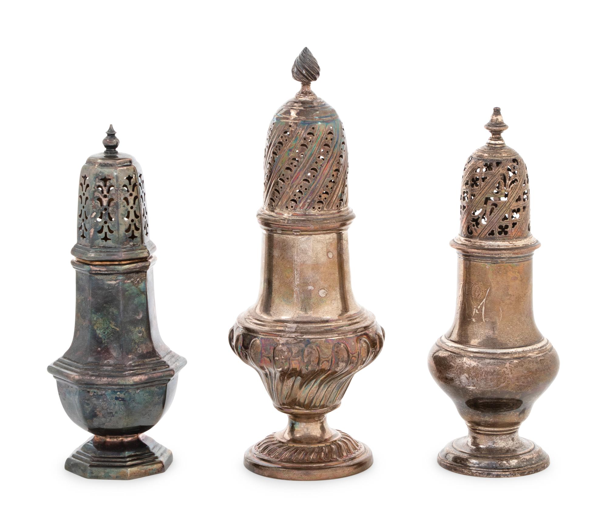 Three English Silver Muffineers